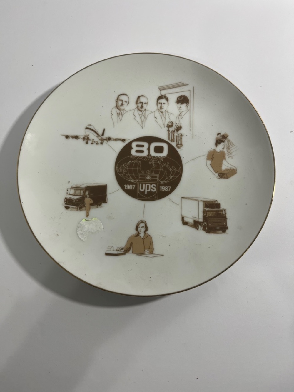 UPS 80th Anniversary Commemorative Plate - Brown and Gold Accents